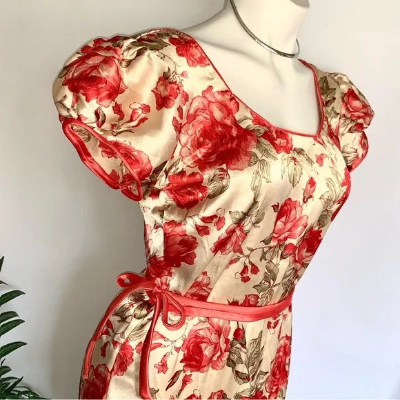 v i n t a g e :: Silky Handmade Floral Rose Flower Satin Dress - Picture 13 of 13